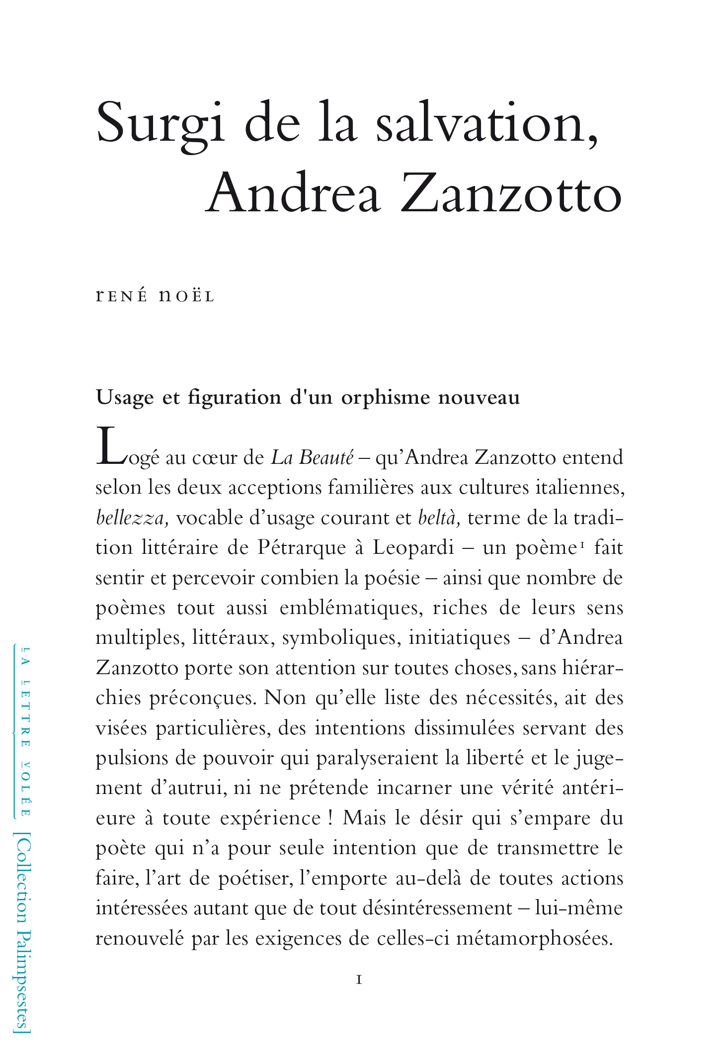SURGI DE LA SALVATION, ANDREA ZANZOTTO