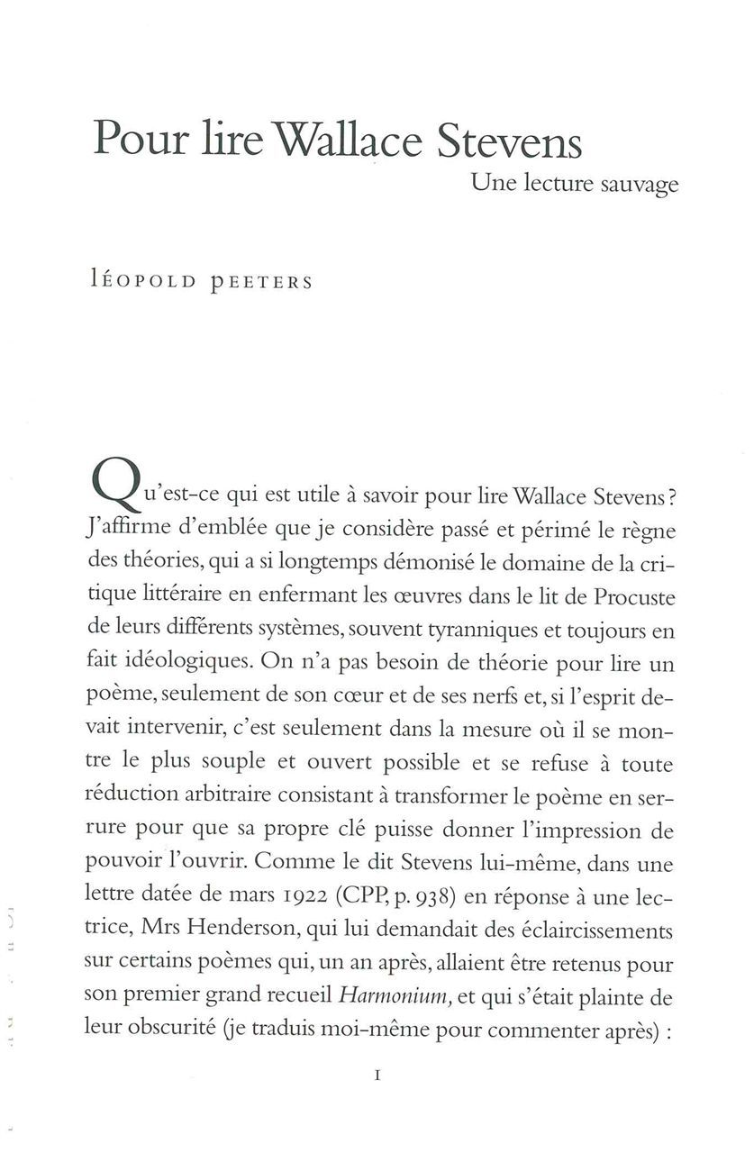 Pour Lire Wallace Stevens