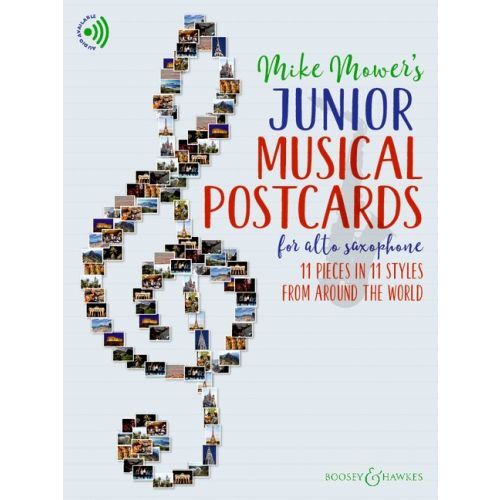 MIKE MOWER : JUNIOR MUSICAL POSTCARDS FOR ALTO SAXOPHONE - 11 PIECES IN 11 STYLES