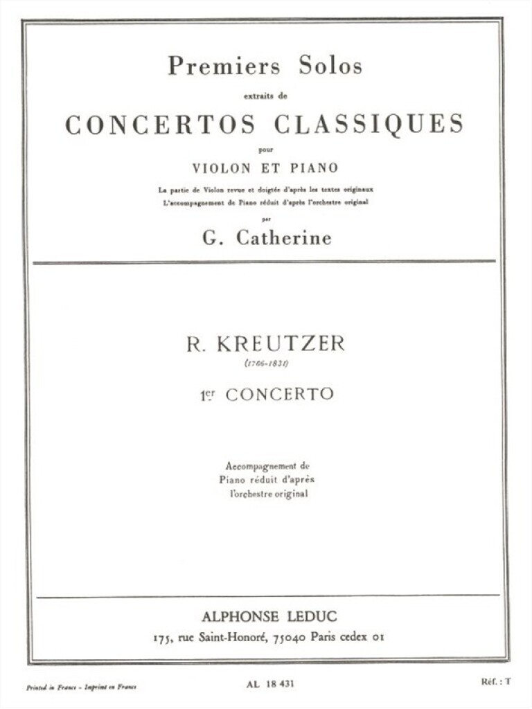 KREUTZER : PREMIERS SOLOS CONCERTOS CLASSIQUES CONCERTO NO. 1 - VIOLON ET PIANO -  RECUEIL
