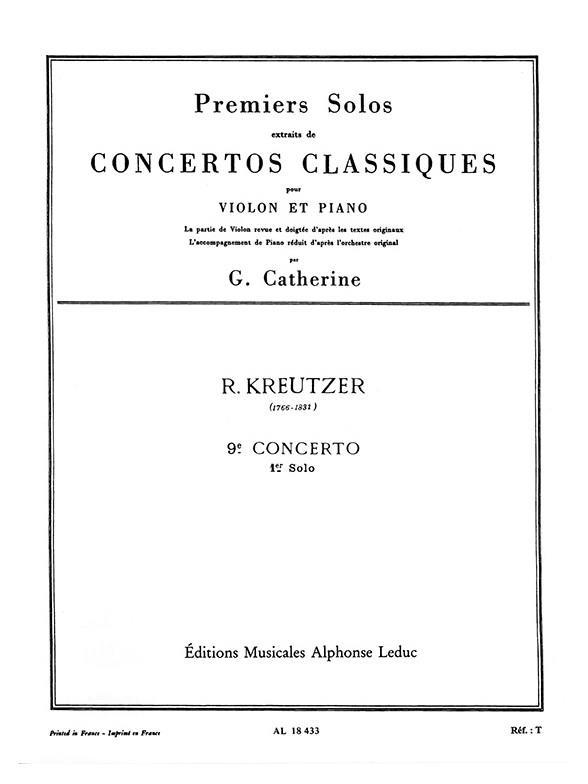 KREUTZER : PREMIERS SOLOS CONCERTOS CLASSIQUES -  CONCERTO NO. 9 (KREUTZER) -  VIOLON ET PIANO