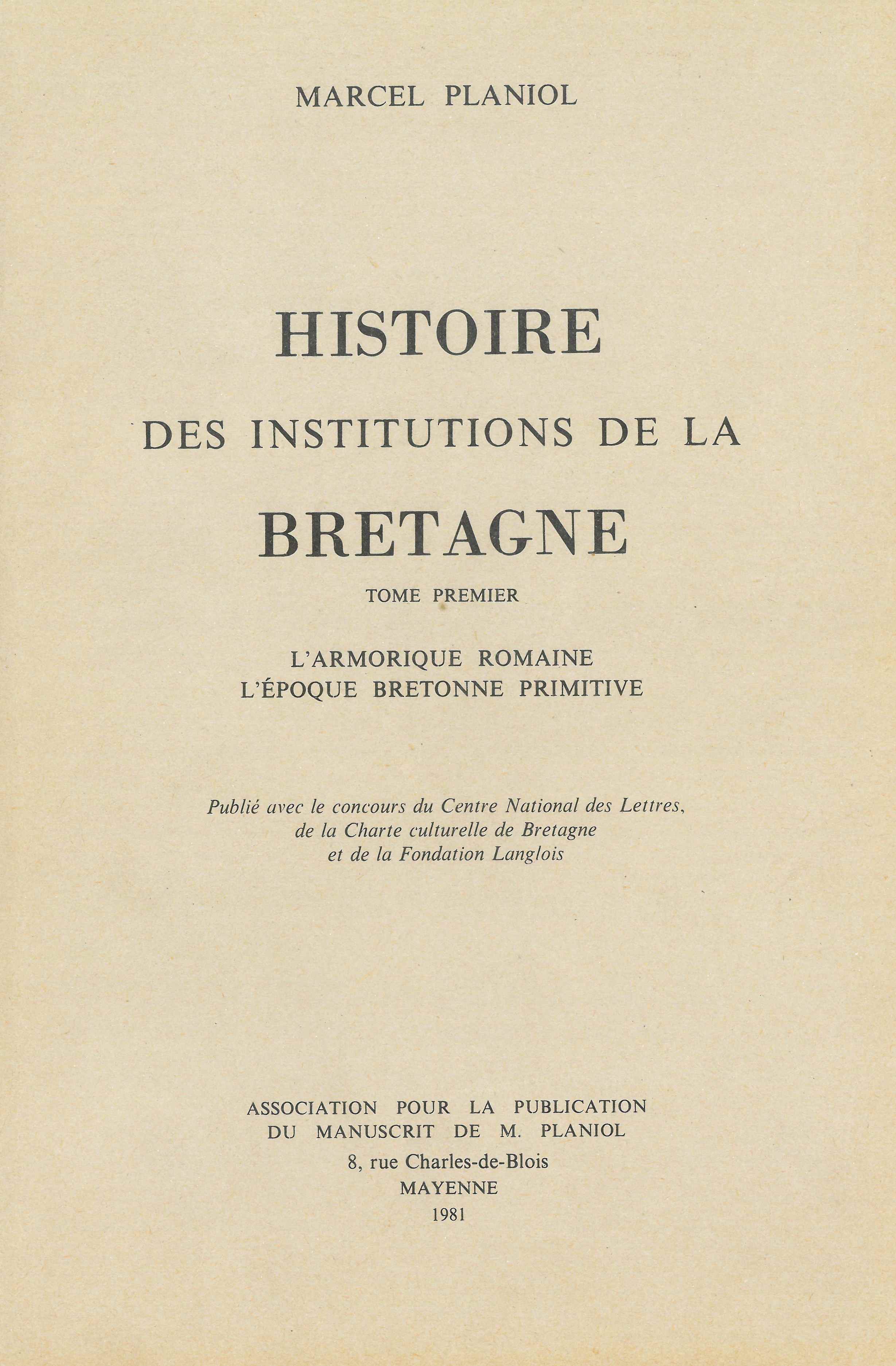 Histoire des institutions de la Bretagne - 5 volumes