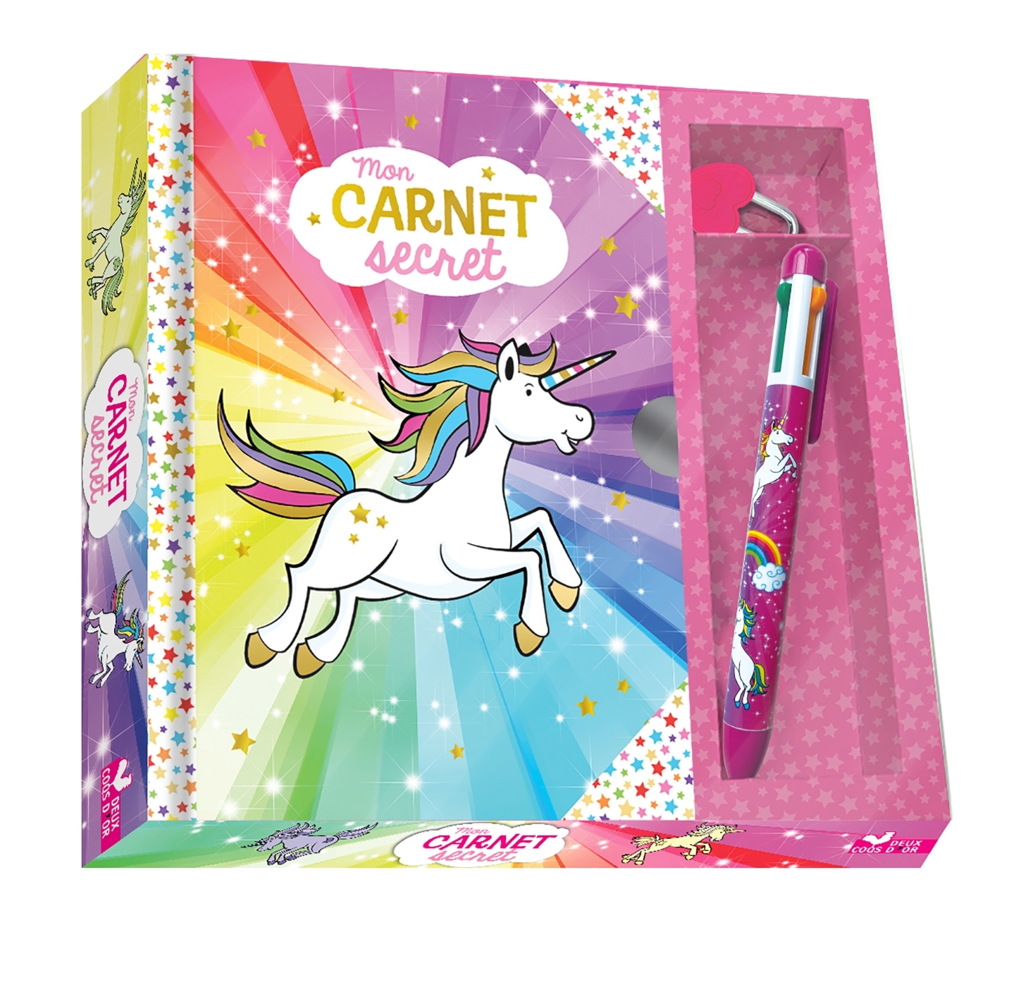 Mon carnet secret licorne - coffret avec stylo 4 couleurs