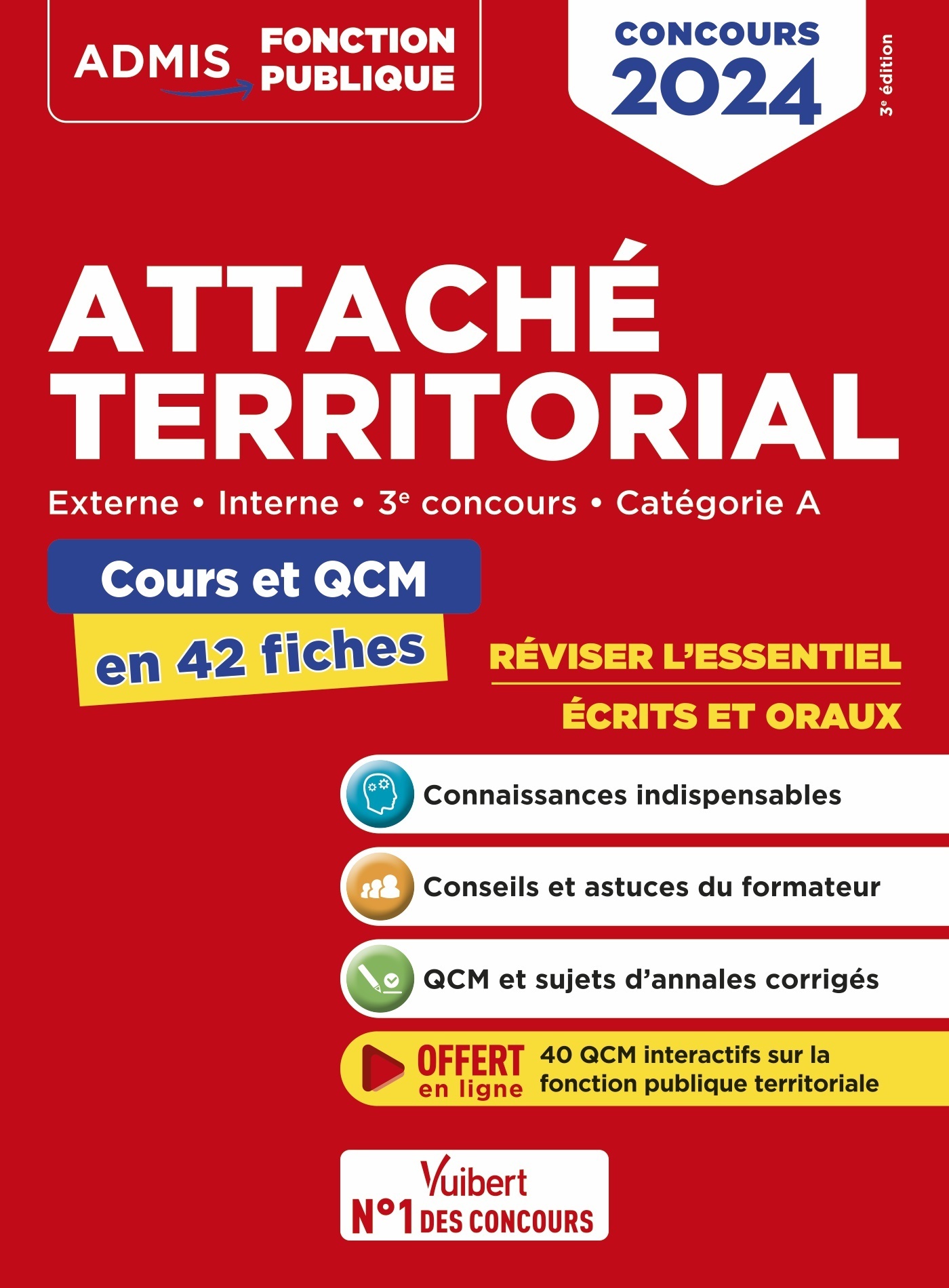 Attaché territorial - Catégorie A - Cours et QCM en 42 fiches
