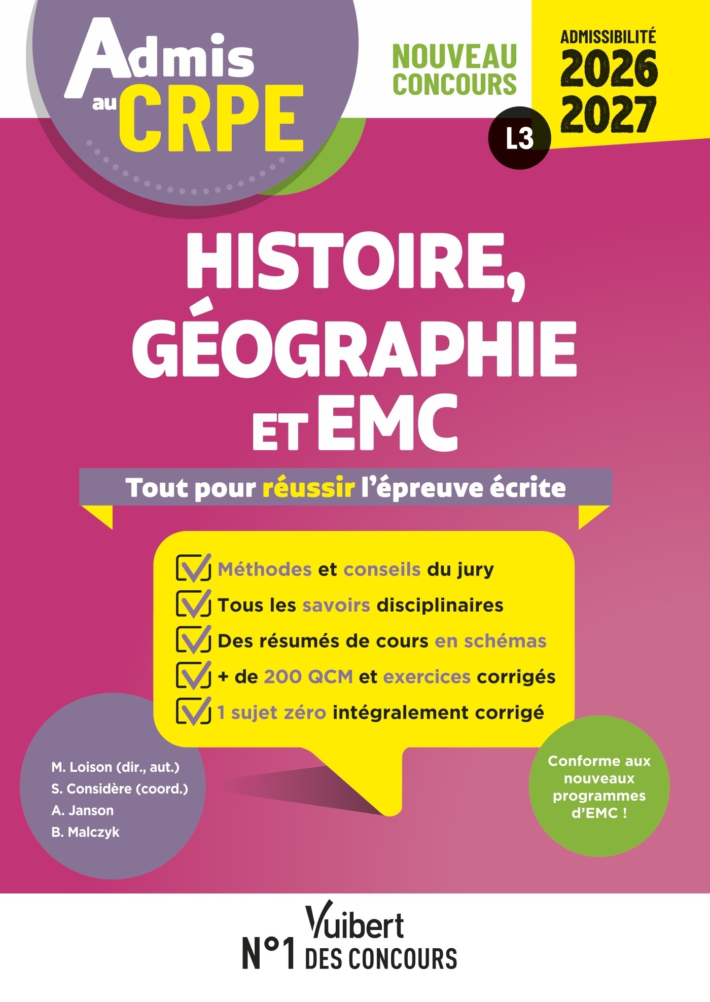 Admis au CRPE 2026-2027 - Epreuve écrite d’admissibilité L3 - Histoire Géographie EMC