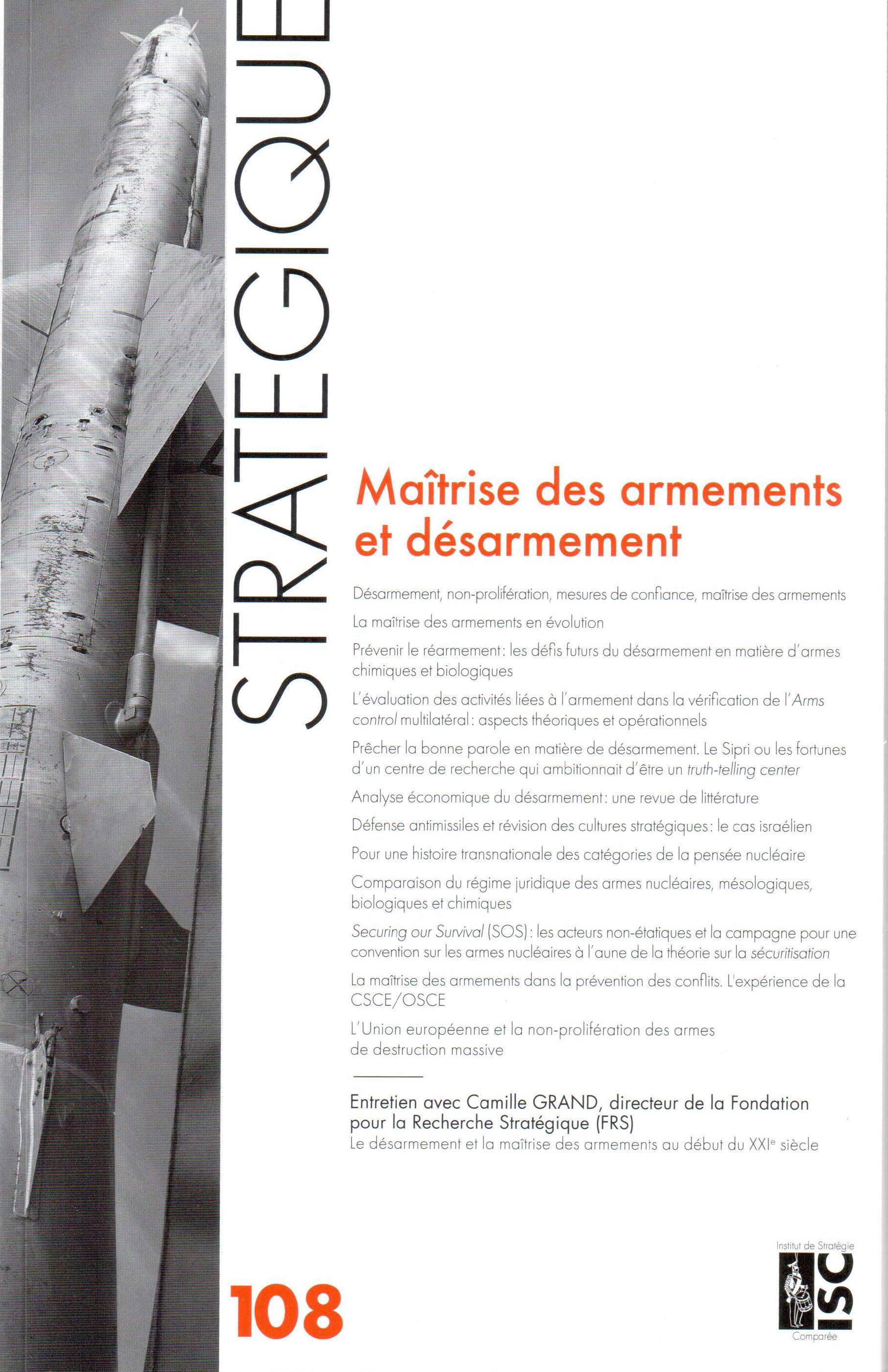 Revue Stratégique n° 108 - Maîtrise des armements et désarmement