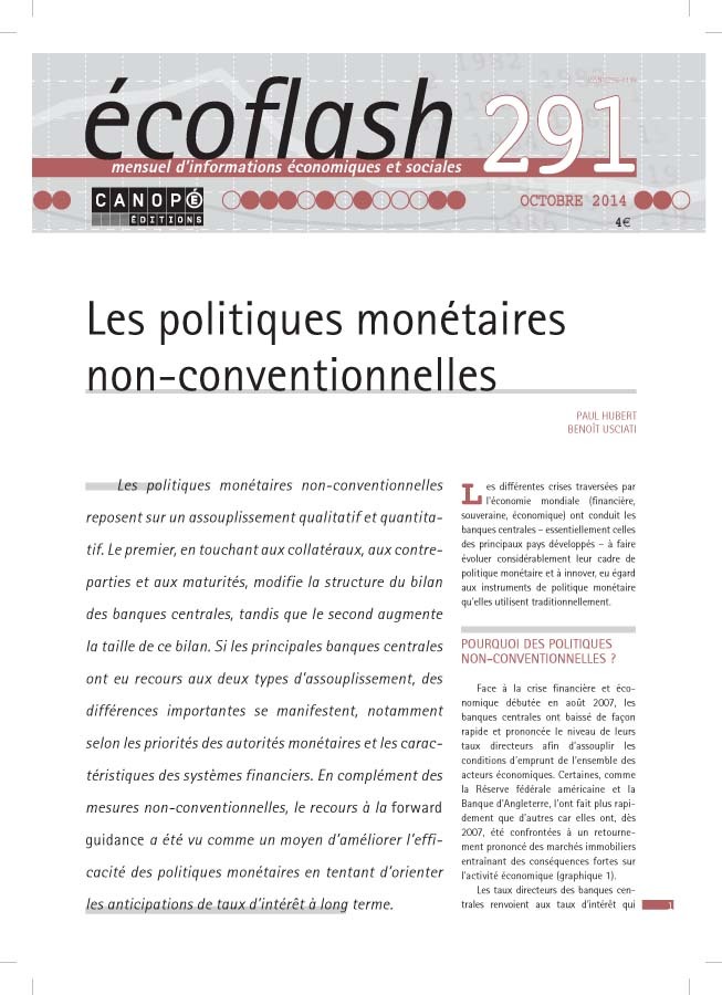 ECOFLASH 291 : LES POLITIQUES MONETAIRES NON-CONVENTIONNELLES