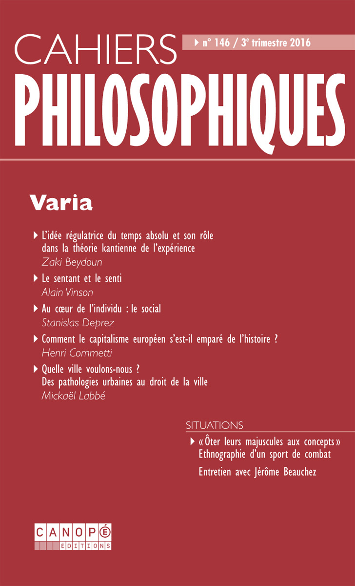 CAHIERS PHILOSOPHIQUES, N. 146 (3/2016)  VARIA