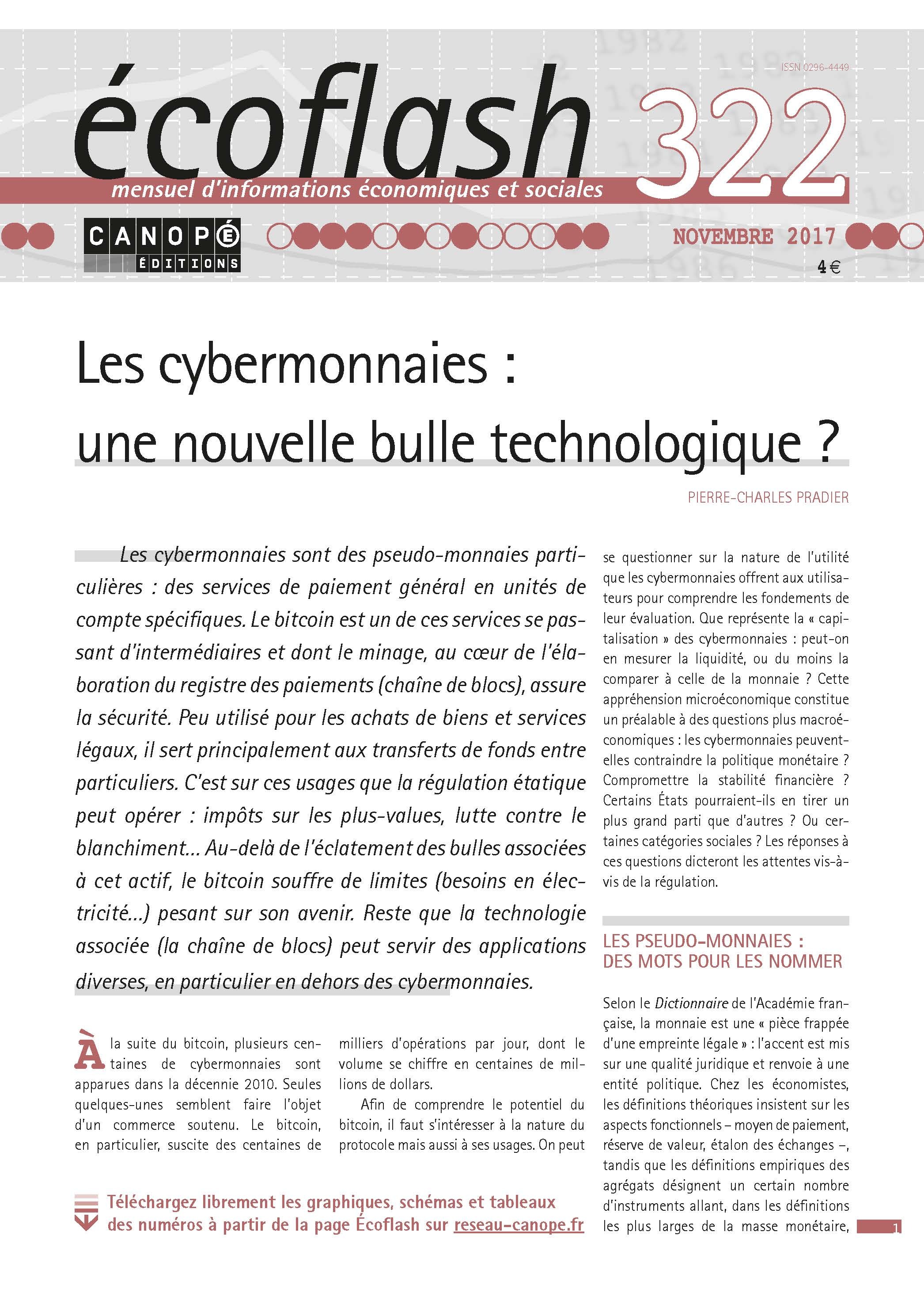 ECOFLASH, N 322 - LES CYBERMONNAIES : UNE NOUVELLE BULLE TECHNOLOGIQUE ?