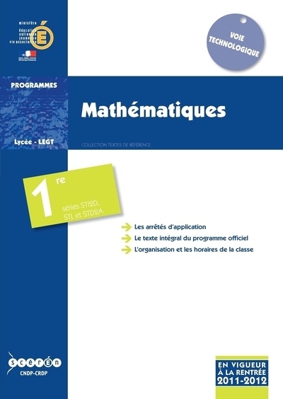 Mathématiques - classe de première des séries STD2A, STI2D et STL