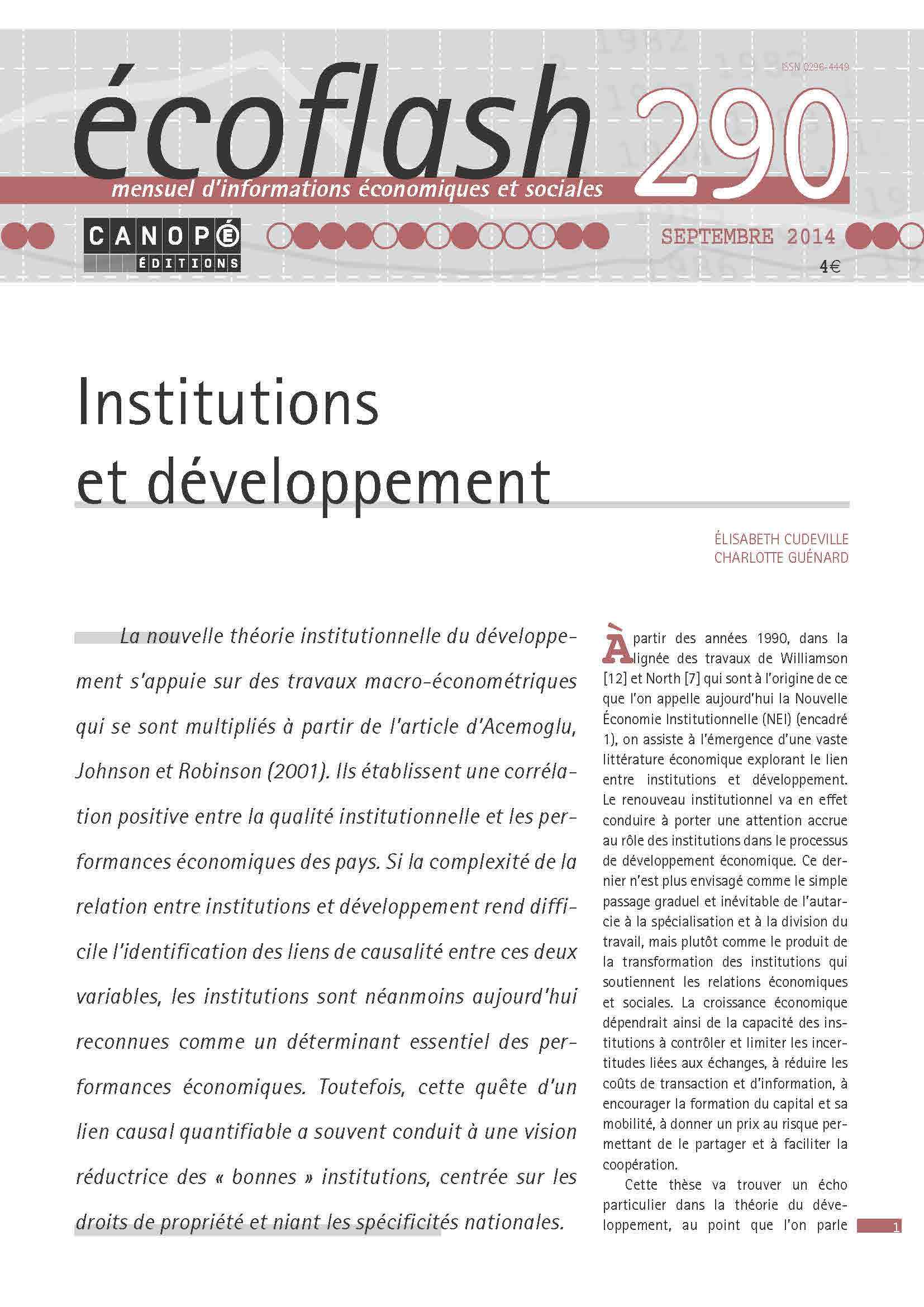ECOFLASH 290 : INSTITUTIONS ET DEVELOPPEMENT