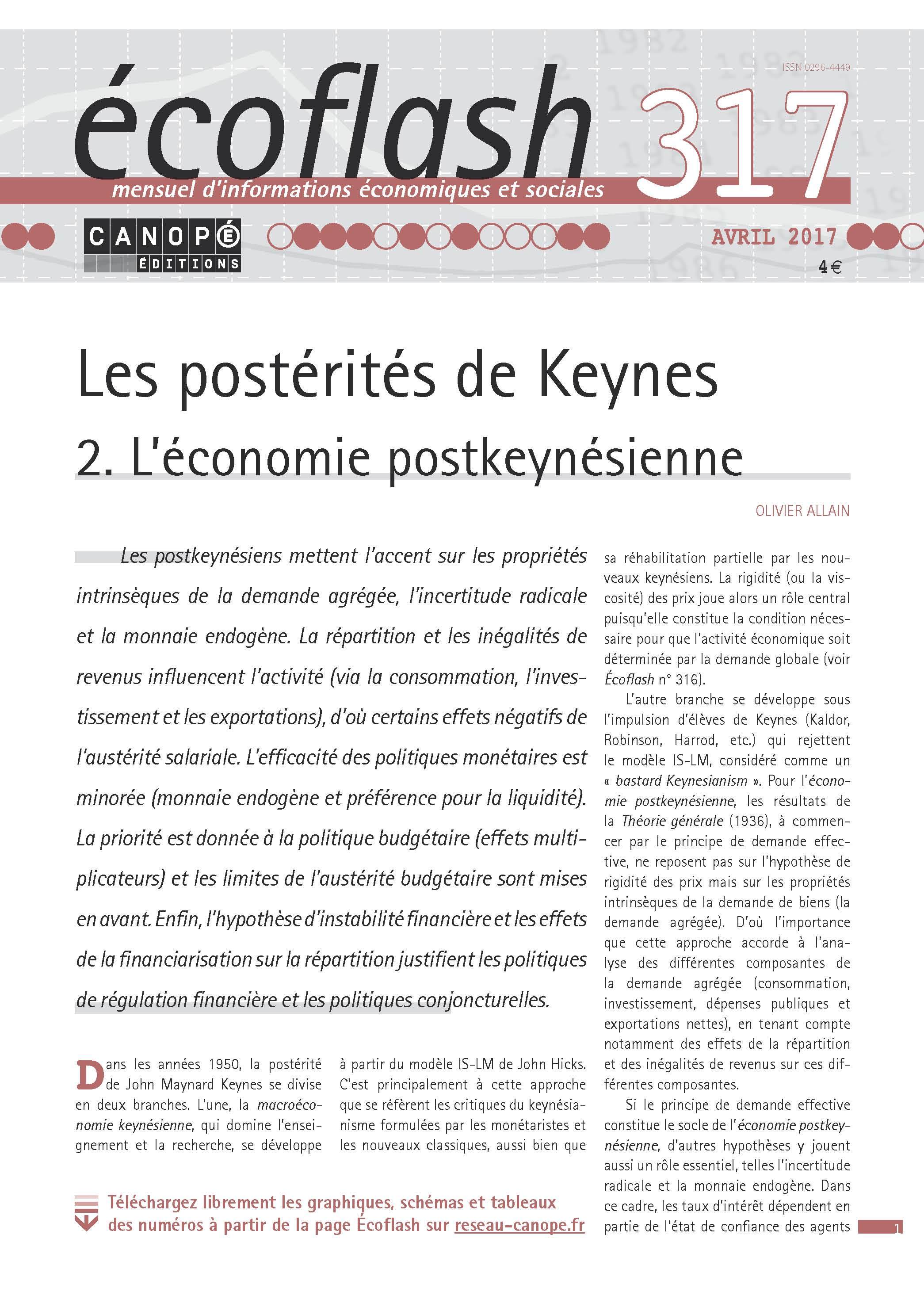 ECOFLASH N 317 AVRIL 2017 LES POSTERITES DE KEYNES 2 L'ECONOMIE POSTKEYNESIENNE
