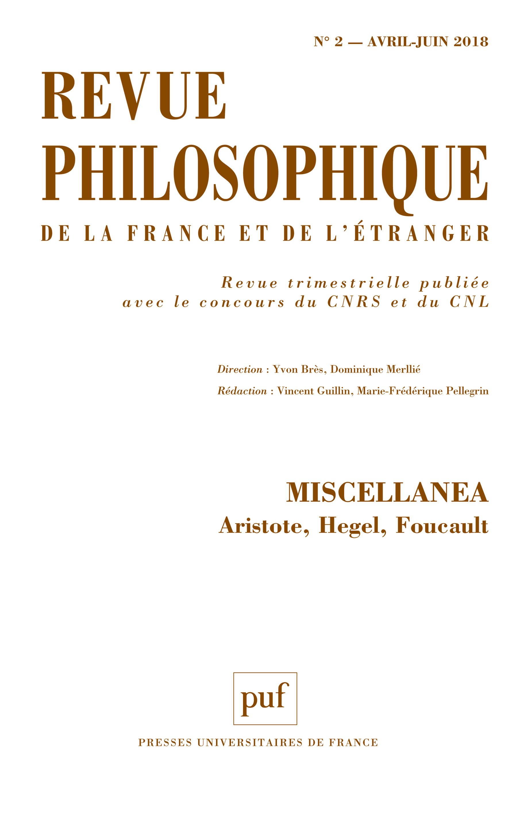 Revue philosophique 2018, t. 143 (2)