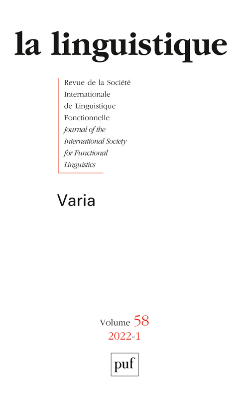 La linguistique 2022, vol. 58(1)