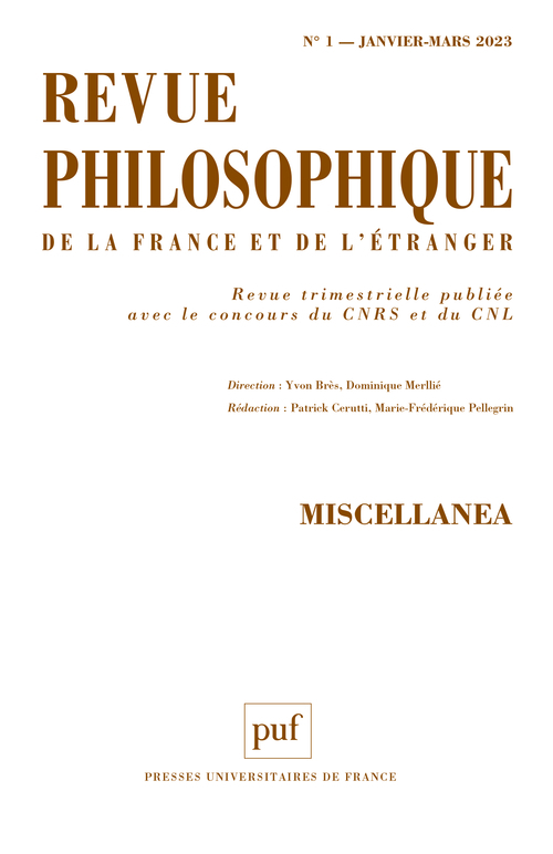 Revue philosophique 2023, t. 148(1)