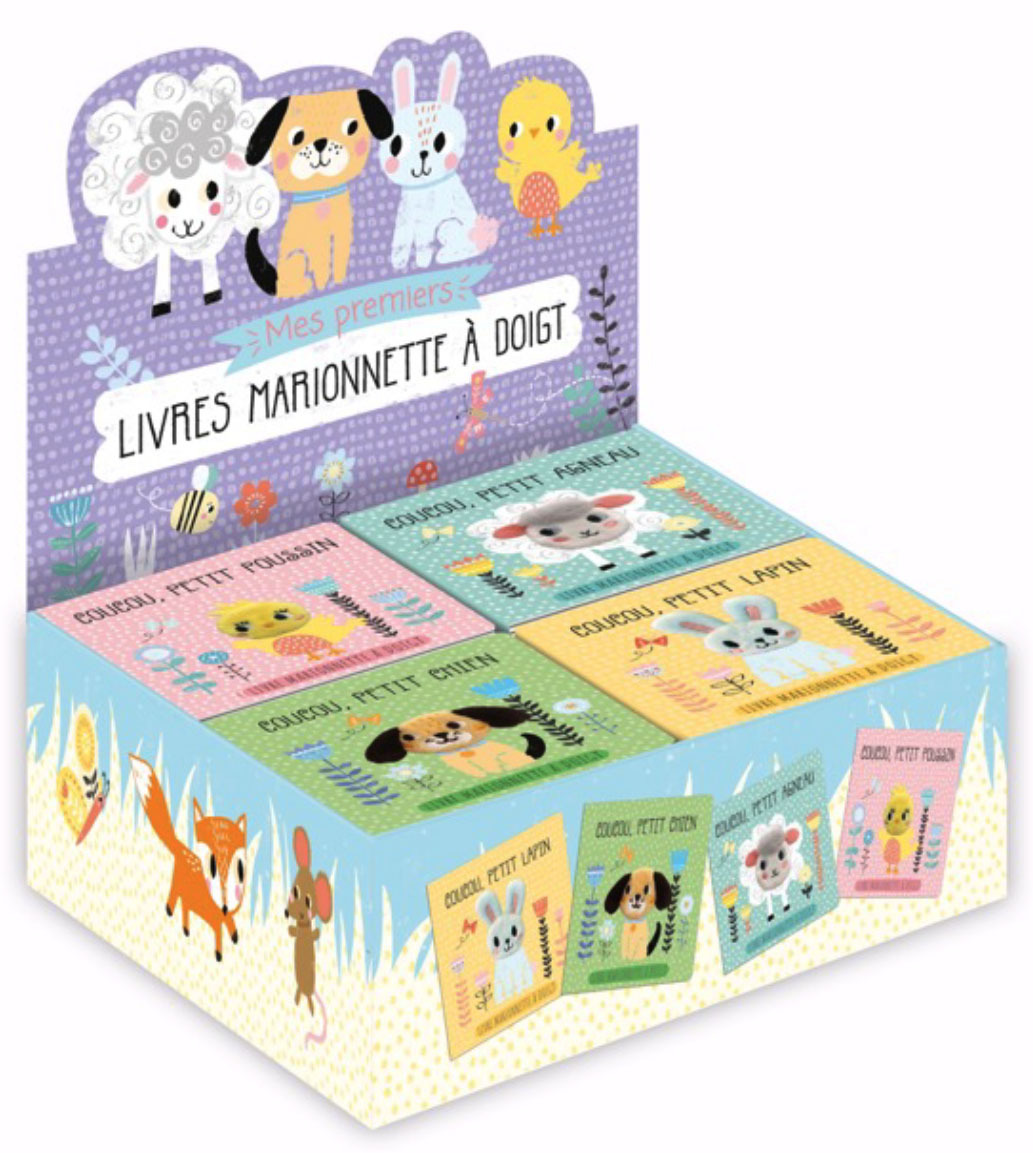 PLV COMPTOIR PLEINE 16EX - LIVRE MARIONNETTE A DOIGT (4EX/TITRE - 4 TITRES) - L 31.7 X P 18.4 X H 33