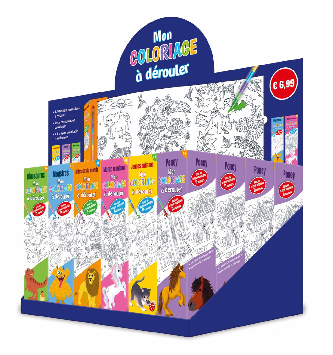 PLV COMPTOIR PLEINE 24EX - MON COLORIAGE A DEROULER (4EX/TITRE - 6 TITRES) - L 42 X P 27.5 X H 23.5