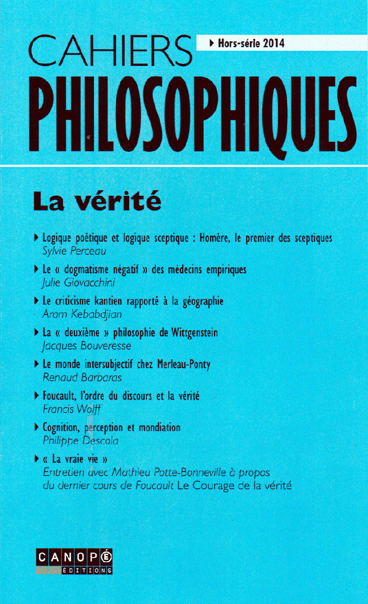 CAHIERS PHILOSOPHIQUES, HORS SERIE 2014  LA VERITE