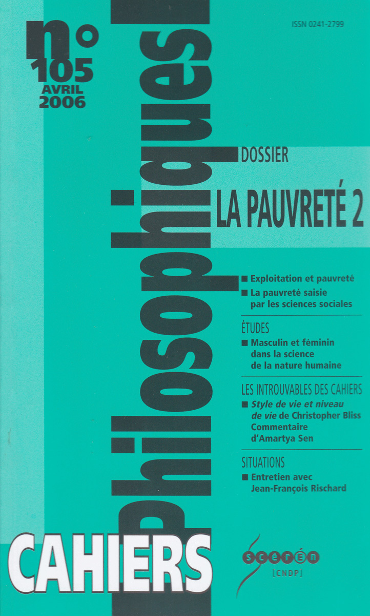 CAHIERS PHILOSOPHIQUES, N. 105 (1/2006) LA PAUVRETE 2