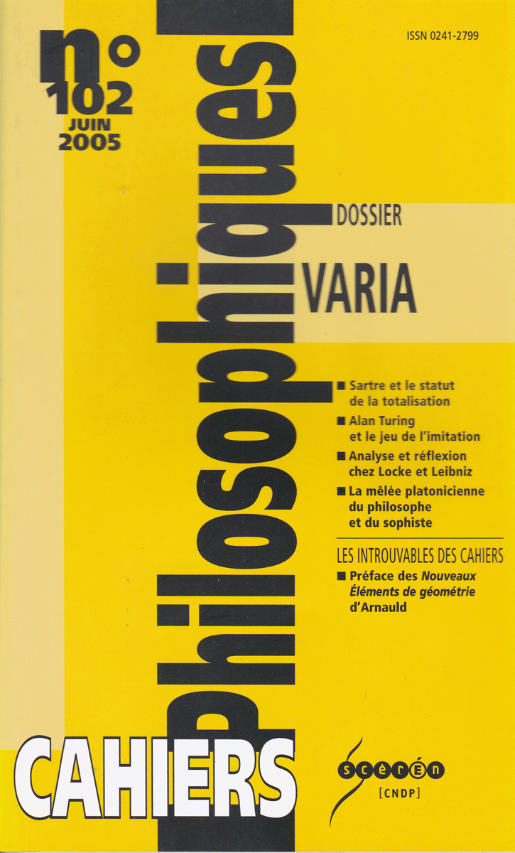 CAHIERS PHILOSOPHIQUES, N. 102 (2/2005) VARIA