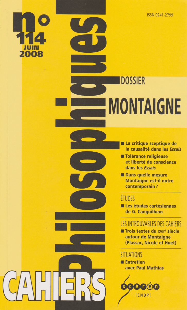 CAHIERS PHILOSOPHIQUES, N. 114 (2/2008)  MONTAIGNE