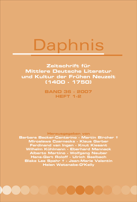 DAPHNIS. ZEITSCHRIFT FUR MITTLERE DEUTSCHE LITERATUR UND KULTUR DER FRUHEN NEUZEIT (1400-1750). BAND
