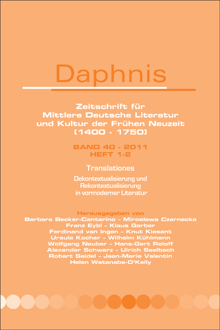 TRANSLATIONES. DEKONTEXTUALISIERUNG UND REKONTEXTUALISIERUNG IN VORMODERNER LITERATUR