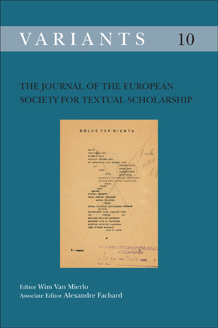 THE JOURNAL OF THE EUROPEAN SOCIETY FOR TEXTUAL SCHOLARSHIP