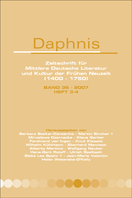 DAPHNIS, ZEITSCHRIFT FUR MITTLERE DEUTSCHE LITERATUR UND KULTUR DER FRUHEN NEUZEIT (1400-1750). BAND