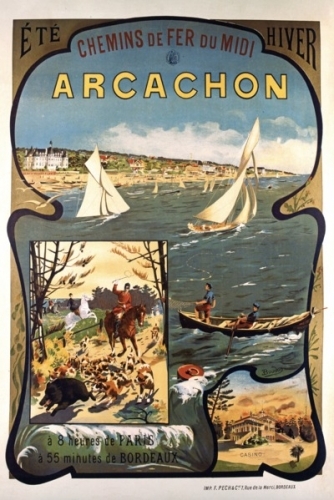 AFFICHE ARCACHON N° 2 - TOURISME DES CHEMINS DE FER DU MIDI VERS 1910