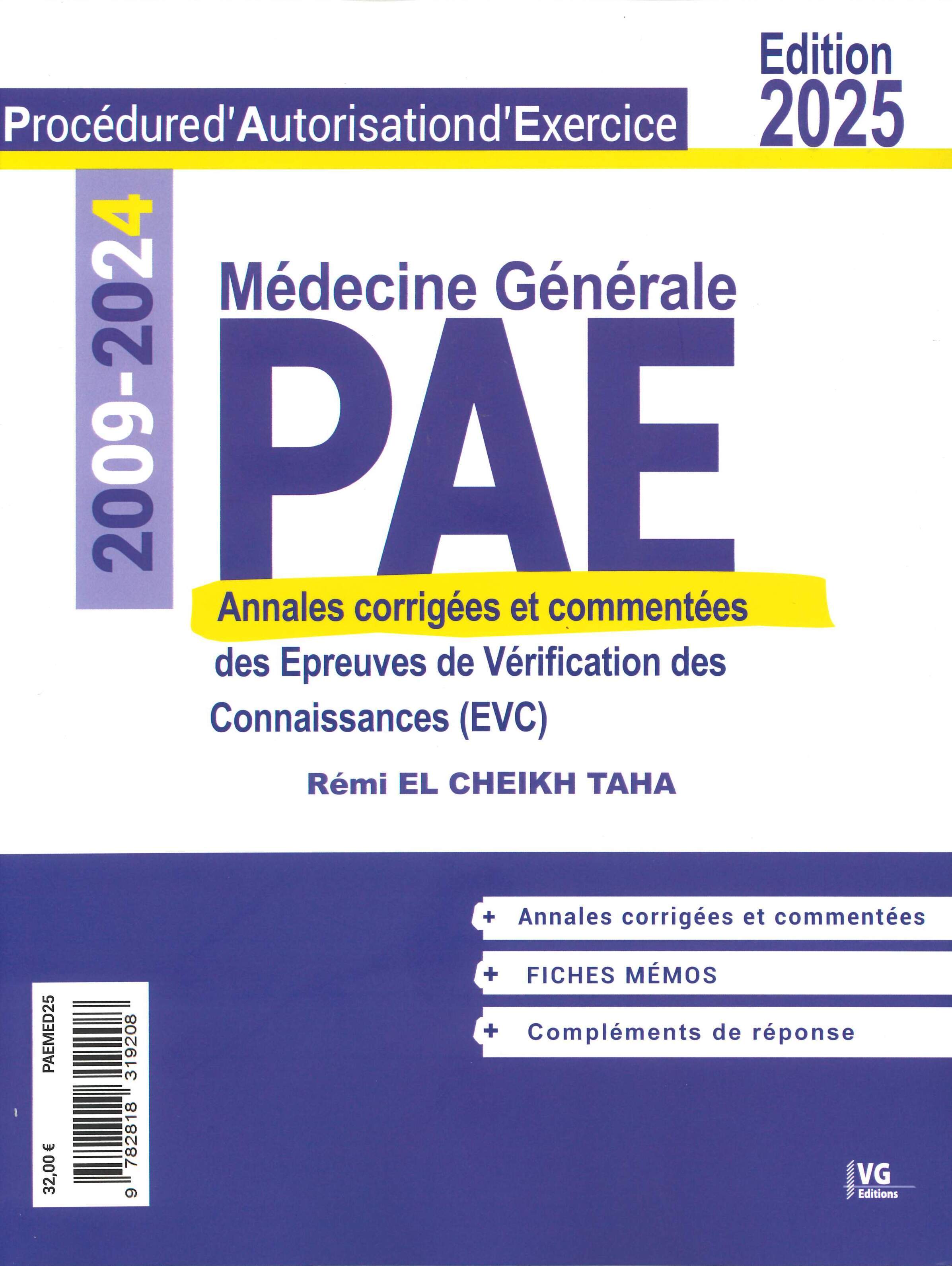 PAE MEDECINE GENERAL ANNALES CORRIGEES EVC 2025