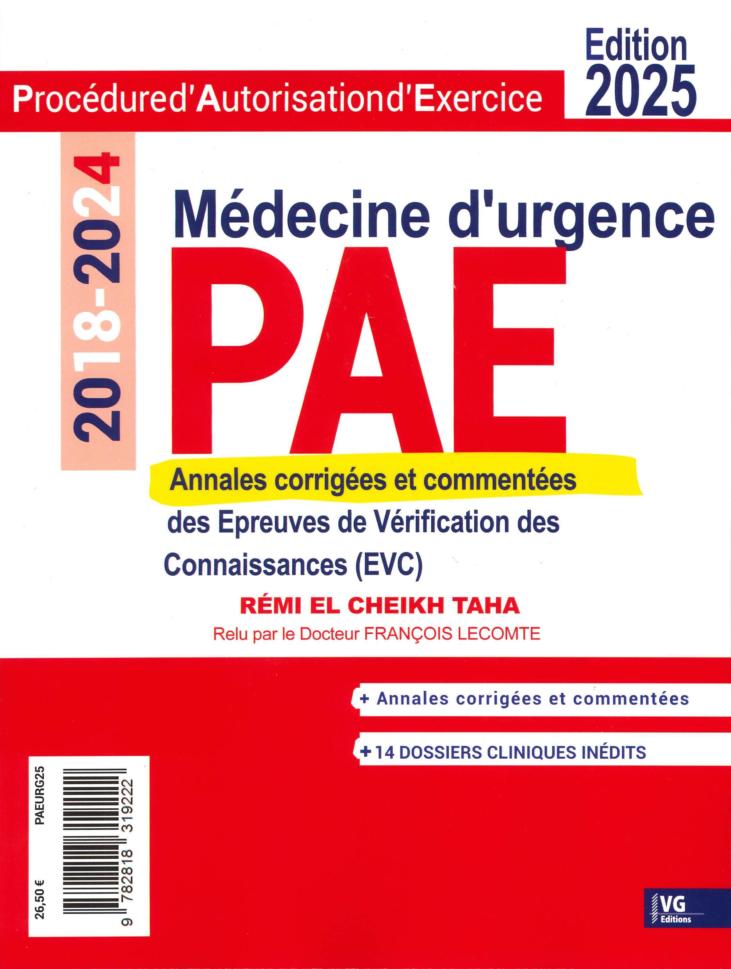 PAE ANNALES CORRIGEES MEDECINE D'URGENCE 2025