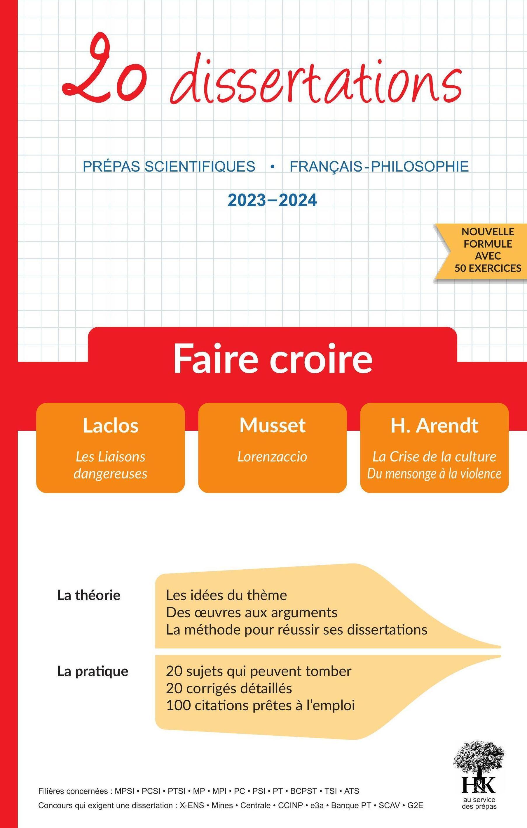20 dissertations de français sur le thème 2023-2024 « Faire croire » en prépa scientifique