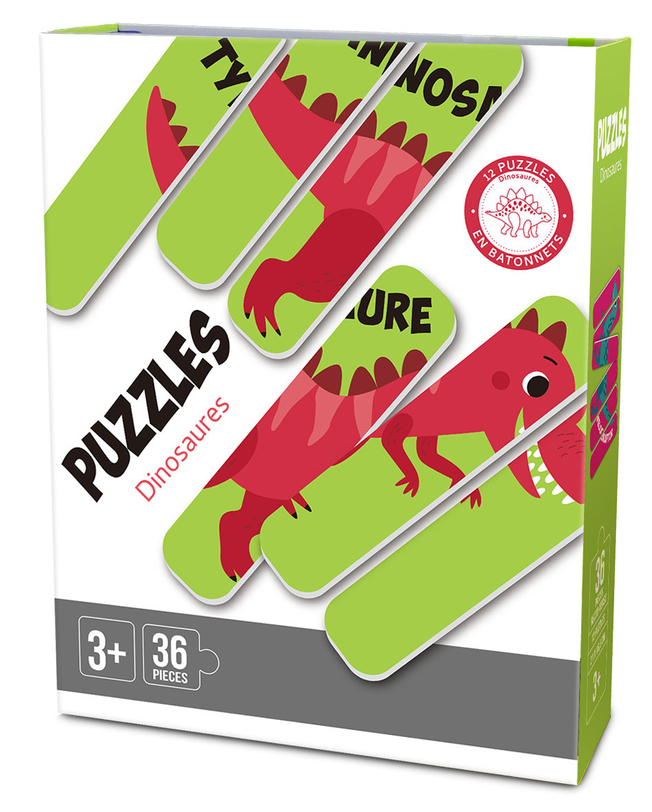 PUZZLE BATONNETS DINOSAURES 12 EN 1 - 36 PIECES