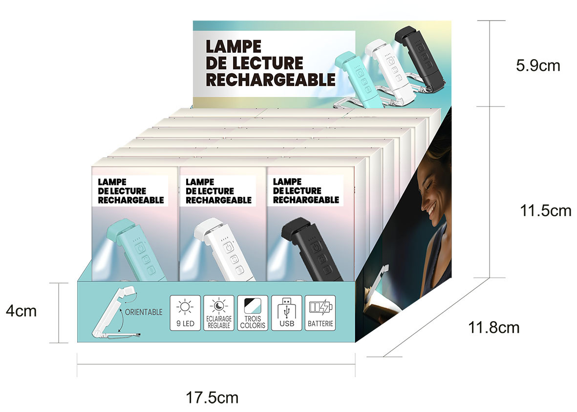 DISPLAY 18 LAMPES DE LECTURE RECHARGEABLES