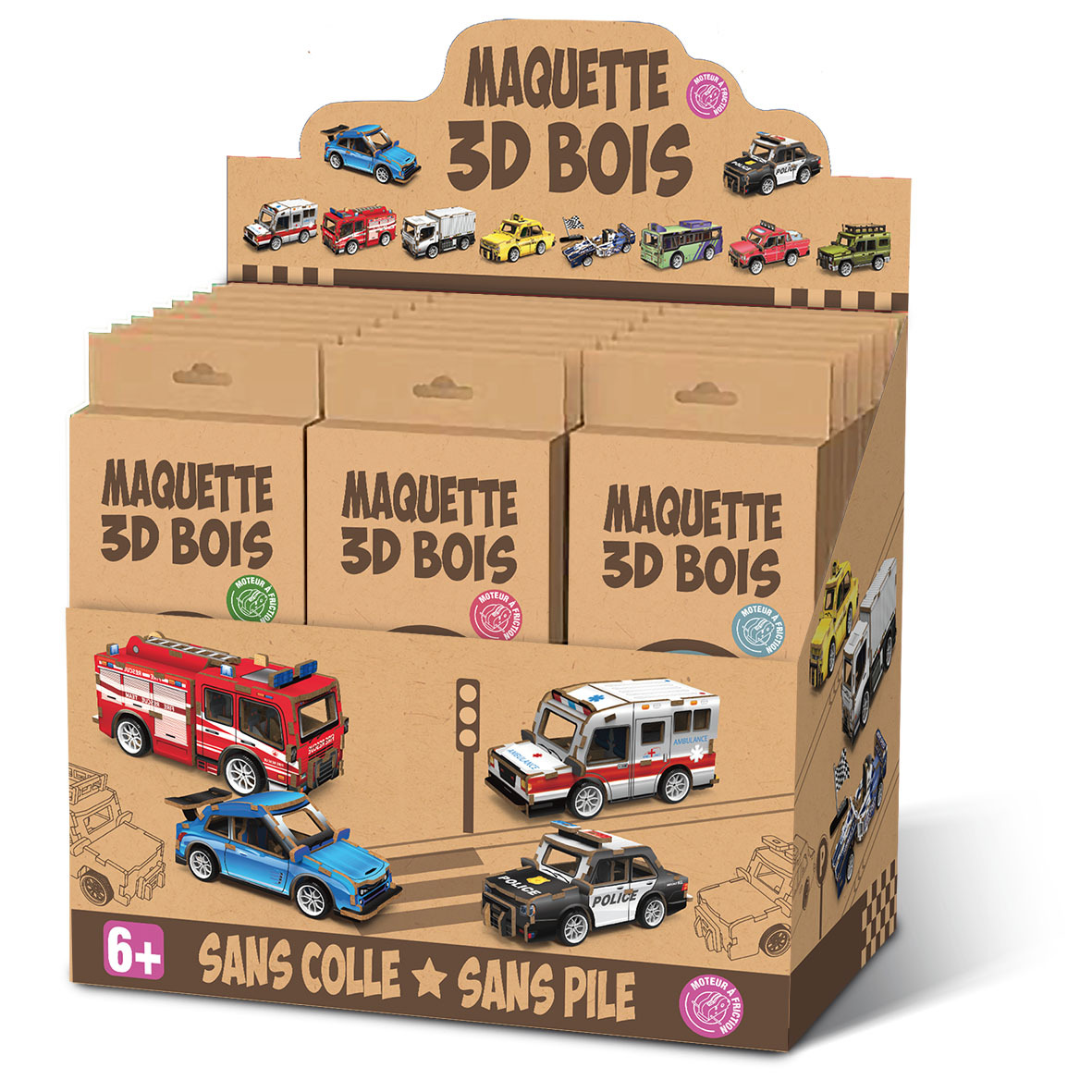 DISPLAY 24 MAQUETTES VEHICULES 3D (10 MODELES)