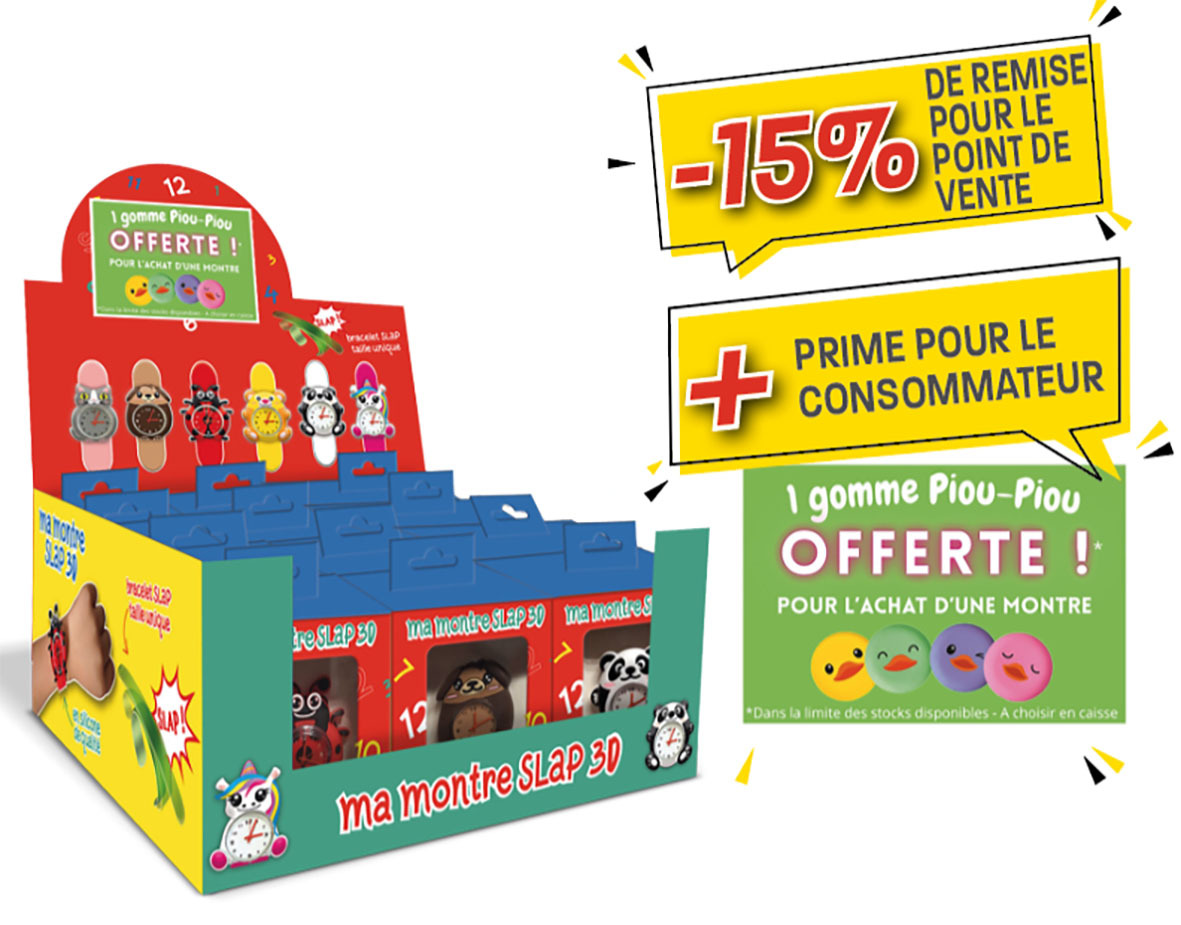 DISPLAY 12 MONTRES SLAP 3D ANIMAUX AVEC PRIME 1 POUR 1