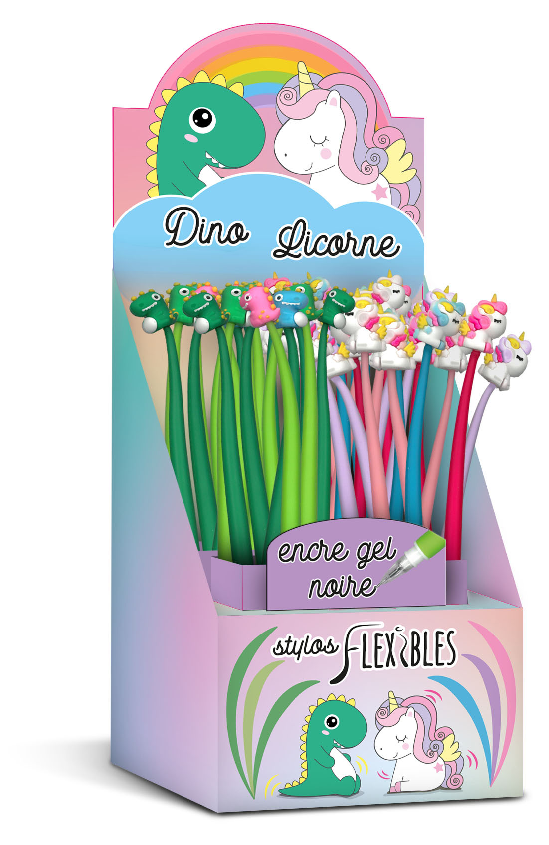 DISPLAY 48 STYLOS FLEXIBLES LICORNE ET DINOSAURE (8 MODELES / 6EX)
