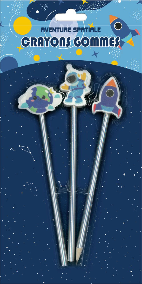 AVENTURE SPATIALE - KIT 3 CRAYONS GOMME