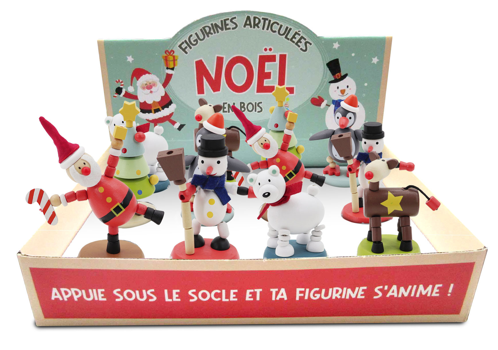 DISPLAY 12 FIGURINES EN BOIS ARTICULEES NOEL (6 MODELES/2 EX)