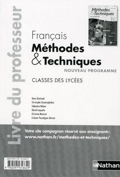 Français - Méthodes & Techniques 2nde et 1re Livre du professeur