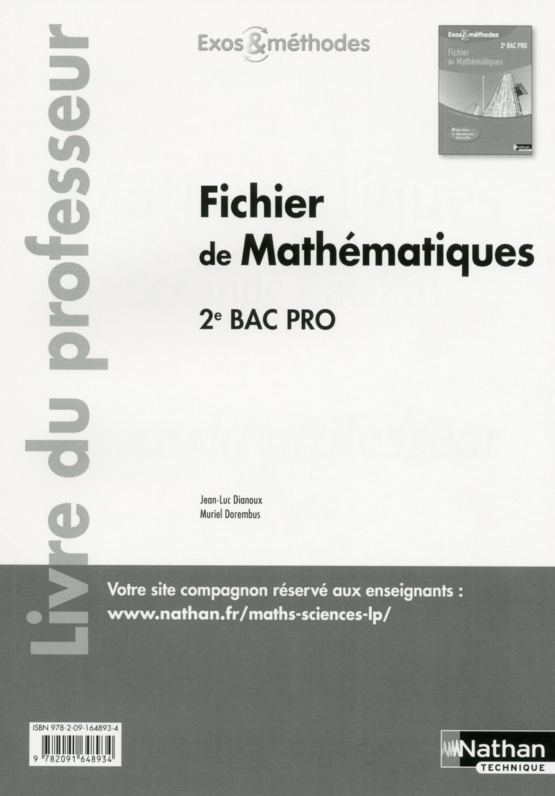 Fichier de Mathématiques - 2ème Bac Pro (Exos et méthodes) Professeur - 2017
