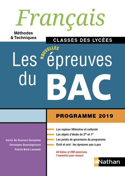 Français - Les épreuves du Bac - Classes des lycées (Français M et T) - Elève - 2019
