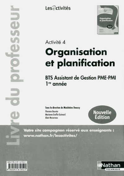 Activité 4 - Organisation et planificationLes Activités Livre du professeur