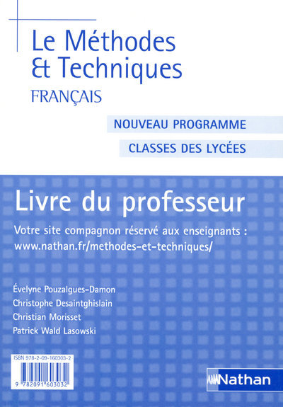 Le Français - Méthodes et Techniques Livre du professeur