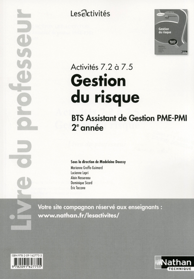 Gestion du risque Activités 7.2 et 7.5 Les Activités Livre du professeur