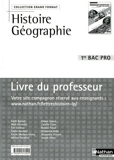 Histoire - Géographie - Éducation civique 1Ère BAC pro Livre du Professeur Grand Format
