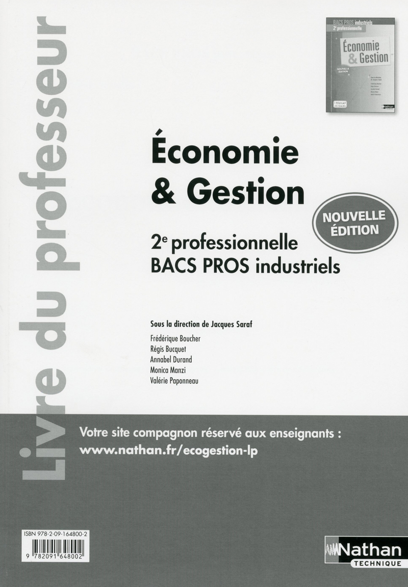 Economie et Gestion - 2ème professionnelle - Bacs Pros Industriels - Professeur - 2017