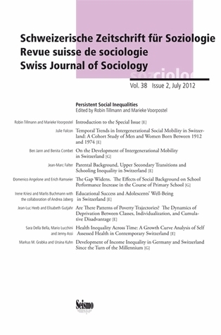REVUE SUISSE DE SOCIOLOGIE, VOL. 38, N   2/JUILLET 2012. INEGALITES S OCIALES PERSISTANTES