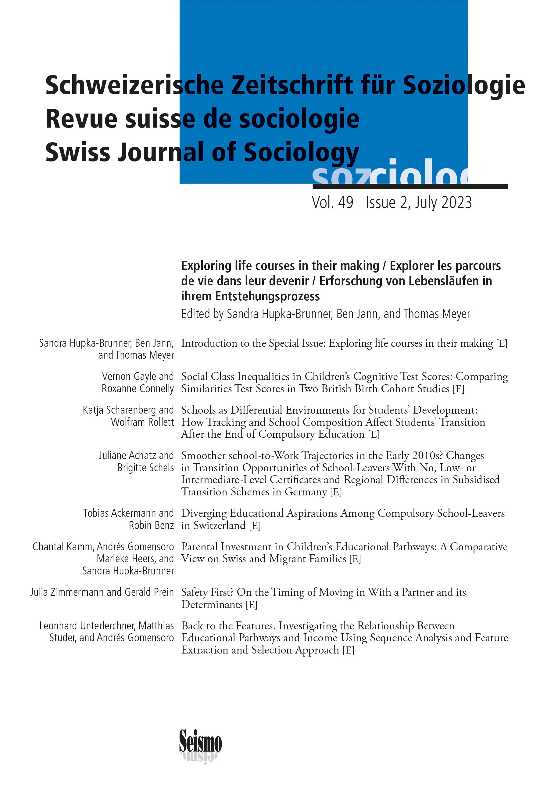 REVUE SUISSE DE SOCIOLOGIE, VOL. 49, ISSUE 2/2023. 20 YEARS OF TREE ( TRANSITIONS FROM EDUCATION TO